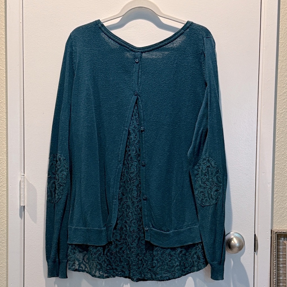 Torrid Teal Knit Sweater with Lace and button  Detail